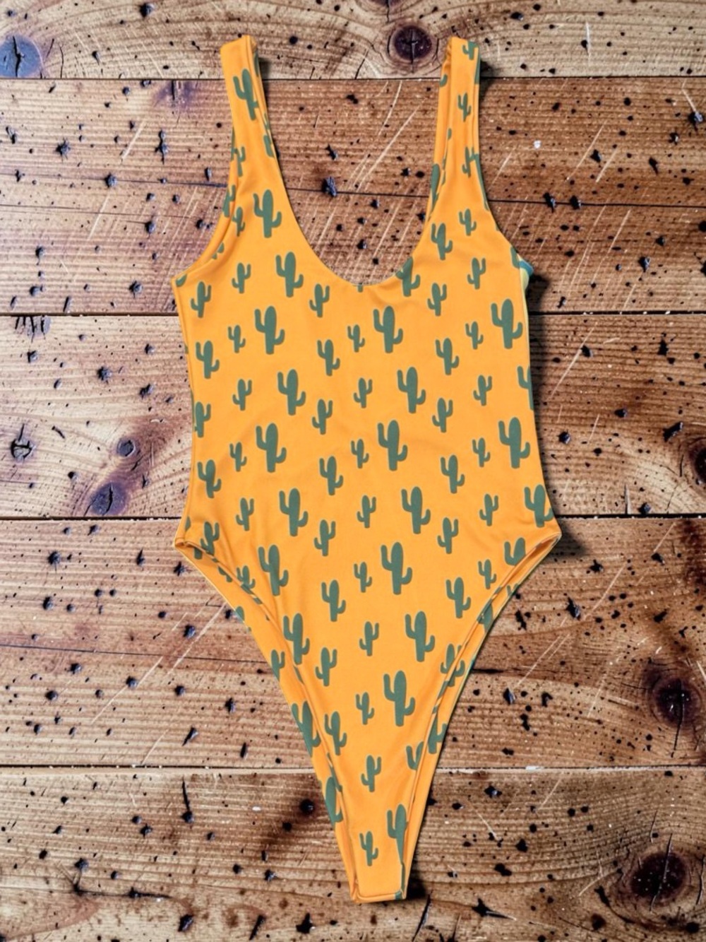 Nasty Gal UK Orange Cactus Print One‑Piece Swimsuit – Size US 6 / UK 10